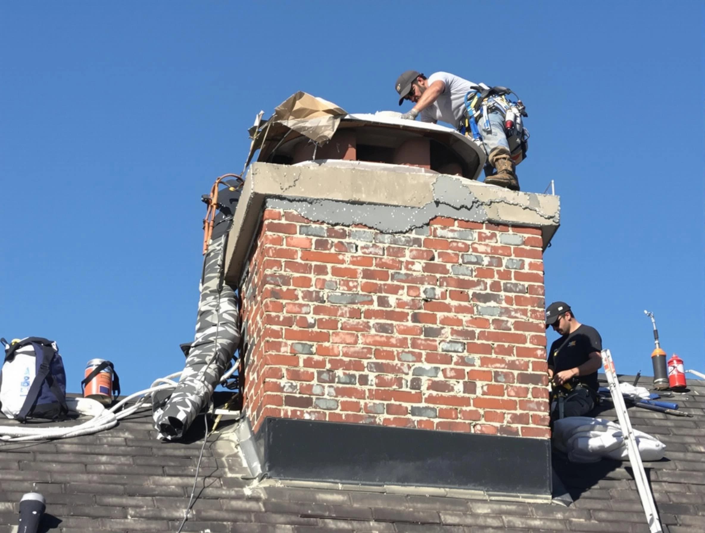 Loveland Chimney Sweep installing a custom chimney crown in Loveland, CO