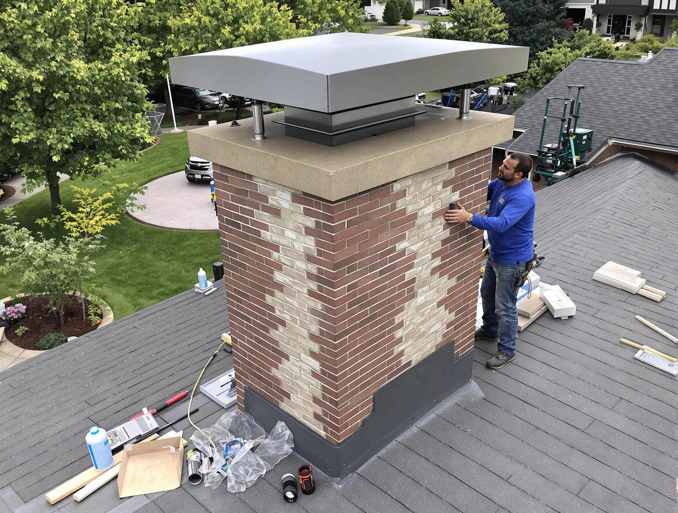 Loveland Chimney Sweep team working on a custom chimney remodel in Loveland, CO