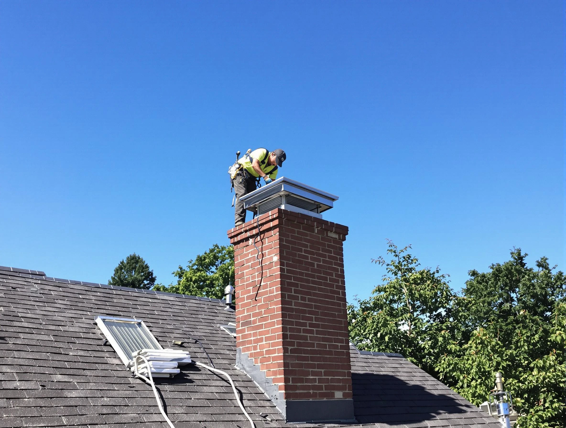 Loveland Chimney Sweep technician measuring a chimney cap in Loveland, CO